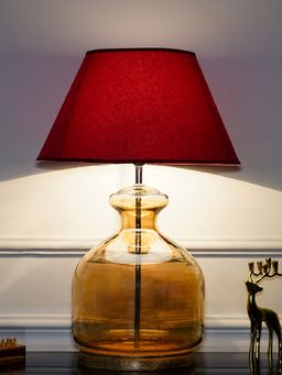 Kapoor Lamp Shades - Alper Amber Luster Glass Table Lamp with Maroon Cotton Shade