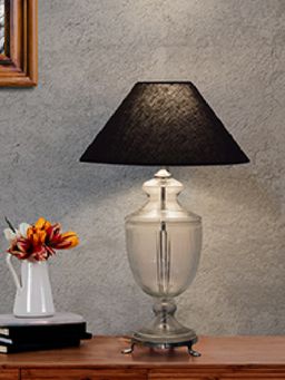 Kapoor Lamp Shades - Orris Clear Glass Table Lamp with Black Cotton Shade