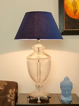 Kapoor Lamp Shades - Orris Clear Glass Table Lamp with Blue Cotton Shade