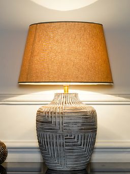 Kapoor Lamp Shades - Cumberland Natural Carved Wood Table Lamp with Beige Cotton Shade