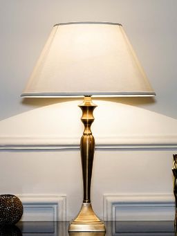 Kapoor Lamp Shades - Viking Antique Brass Table Lamp with White Cotton Shade