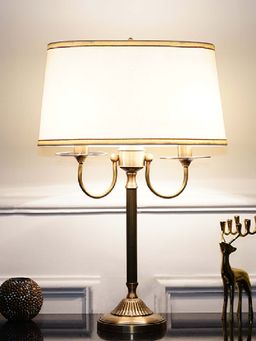 Kapoor Lamp Shades - Stiffel Pure Brass Table Lamp with Off White Cotton Shade