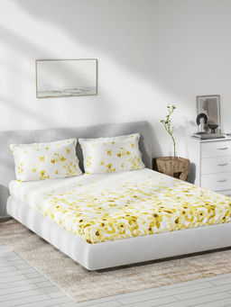 Ddecor Live Beautiful - Double Bedsheet with 2 Pillow Covers, 136 TC Yellow