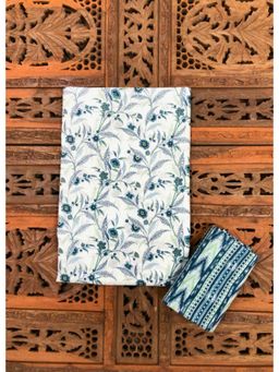 Palash - Hand Block Printed Cotton Top and Bottom Fabric - White (Set of 2)