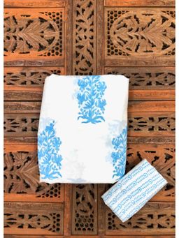 Palash - Hand Block Printed Cotton Top and Bottom Fabric - White (Set of 2)