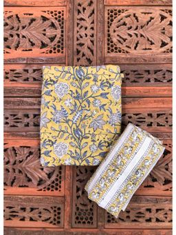 Palash - Hand Block Printed Cotton Top and Bottom Fabric - Yellow (Set of 2)