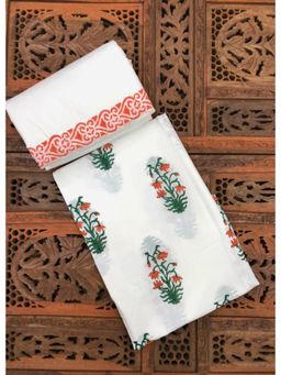 Palash - Hand Block Printed Cotton Top and Bottom Fabric - White (Set of 2)