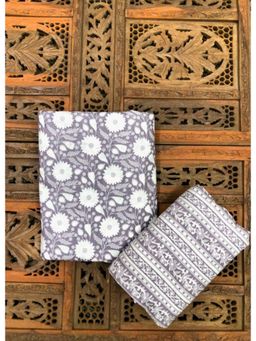 Palash - Hand Block Printed Cotton Top and Bottom Fabric - Grey (Set of 2)