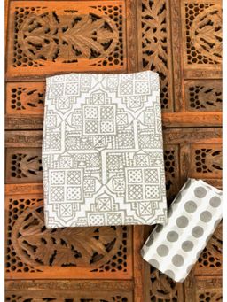 Palash - Hand Block Printed Cotton Top and Bottom Fabric - Grey (Set of 2)