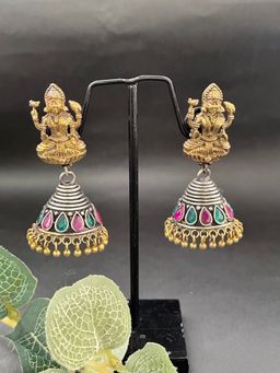 Digital Dress Room - Laxmi Designs Red & Green Stone Jhumka