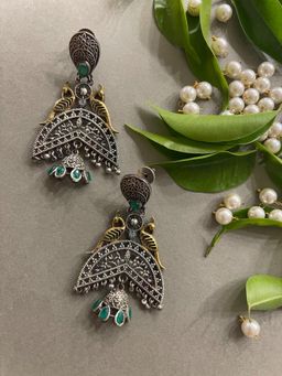 Digital Dress Room - Oxidized Silver Peacock Designs Earring
