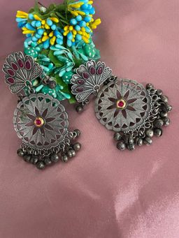 Digital Dress Room - Oxidized Silver Floral Designs Earrings