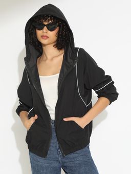 SHOWOFF - Women's Black Hooded Bomber Jacket
