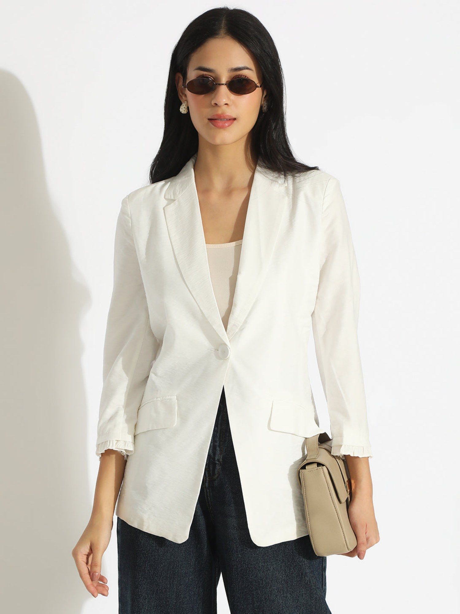 showoffff Women's Off White Single-Breasted Blazer-picture-19