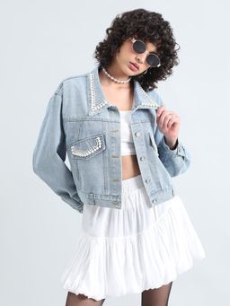 SHOWOFF - Edition Women's Embellished Blue Denim Jacket
