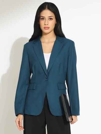 Women's Teal Single-Breasted Blazer