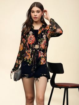 Sera - Midnight Bloom Vibes Sheer Black Floral Shrug