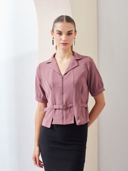 Latin Quarters - Pink Solid Collared Casual Regular Top