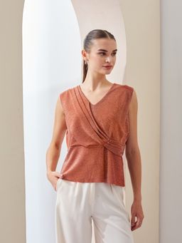 Latin Quarters - Brown Shimmer Sleeveless Party Regular Top