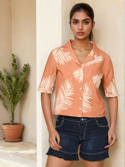 Dora Dori - Rust Tropical Print Cotton Collared Shirt