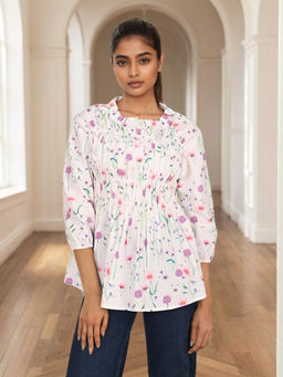 Dora Dori - Printed Cotton Gathered Peplum Top