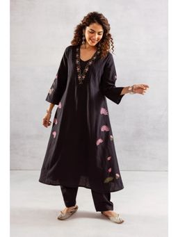Autumnlane - Bakul Jade Embroidered Cotton Kurta and Pant (Set of 2)