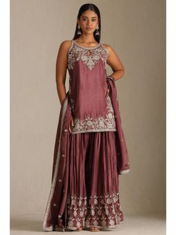 Soch - Womens Onion Pink Chinon Kurti and Palazzo with Dupatta (Set of 3)