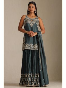 Soch - Womens Green Chinon Kurti and Palazzo with Dupatta (Set of 3)