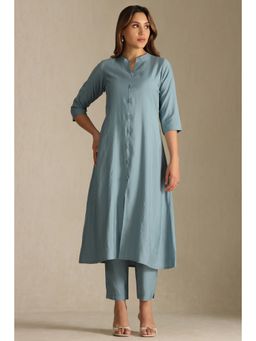 Soch - Womens Blue Art Silk Solid Kurta and Pant (Set of 2)
