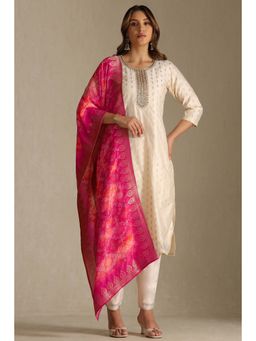 Soch - Womens Off White Chanderi Woven Design Kurta and Pant with Dupatta (Set of 3)