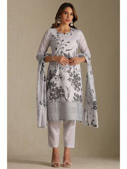 Soch - Womens Grey Cotton Floral Printed Kurta and Pant with Dupatta (Set of 3)