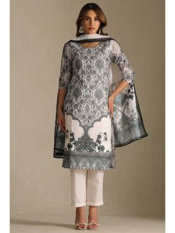 Soch - Womens Off White Cotton Printed Kurta and Pant with Dupatta (Set of 3)