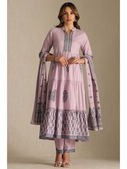 Soch - Womens Purple Cotton Floral Printed Kurta and Pant with Dupatta (Set of 3)