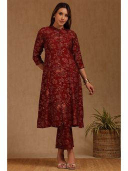 Soch - Womens Maroon Art Silk Floral Printed Co-Ord (Set of 2)