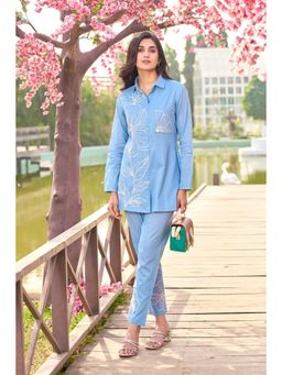 Autumnlane - Iyana Soft Blue Embroidered Cotton Co-Ord (Set of 2)