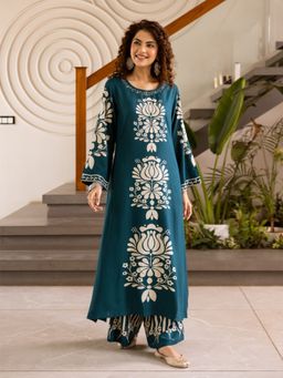 Autumnlane - Kabool Azure Printed Cotton Kurta and Pant (Set of 2)