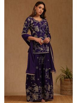 Soch - Womens Purple Viscose Blend Embroidered Kurta and Palazzo with Dupatta (Set of 3)