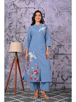 Autumnlane - Rajhans Sky Embroidered Kurta and Pant (Set of 2)