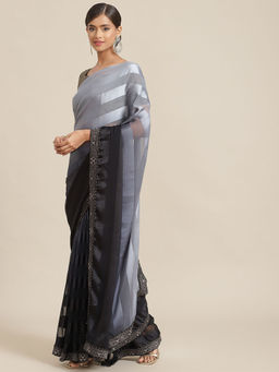 Odette - Grey Printed Poly Silk Saree with Unstitched Blouse