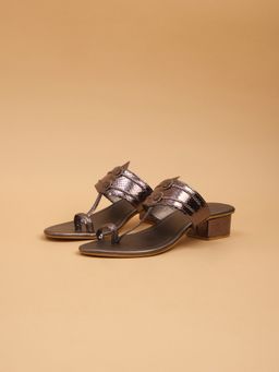 ERIDANI - Solid Gunmetal Toran Kolhapuri Heels