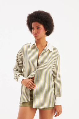 Sateen - Khaki & White Striped Shirt