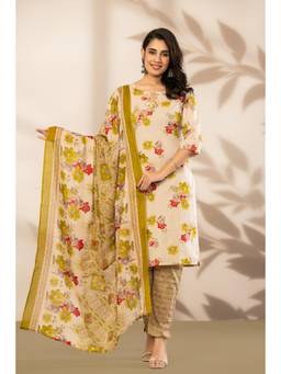 Gahan - Cream Floral Printed Kurta & Pant with Dupatta