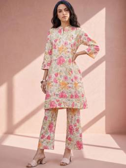 Gahan - Womens Off White Floral Printed Kurta with Pant
