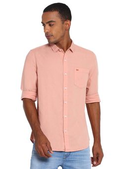 Lee - Men Peach Solid Slim Fit Shirt