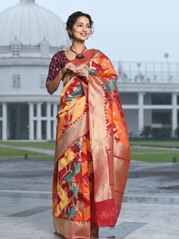 Beatitude - Multicolor Cotton Jacquard Work Saree with Unstitched Blouse