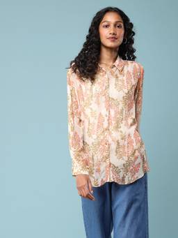 Aarke Ritu Kumar - Ivory Botanical Print Shirt with Inner (Set of 2)