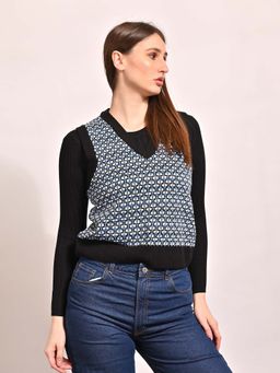 NOBARR - Women Acrylic Sleeveless with V-Neck Blue Vest Sweater