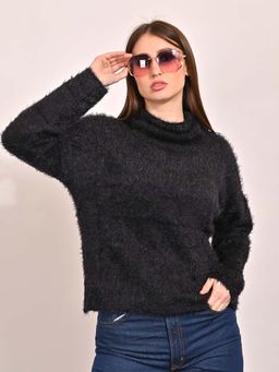 NOBARR - Women Polyamide Turtle Neck with Black Furr Sweater