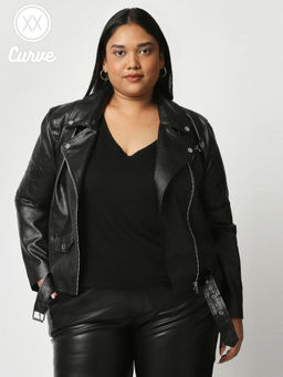 Twenty Dresses by Nykaa Fashion - Curve Black Raising The Heat Leather Jacket