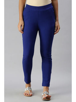 Soch - Womens Royal Blue Viscose Solid Straight Pant